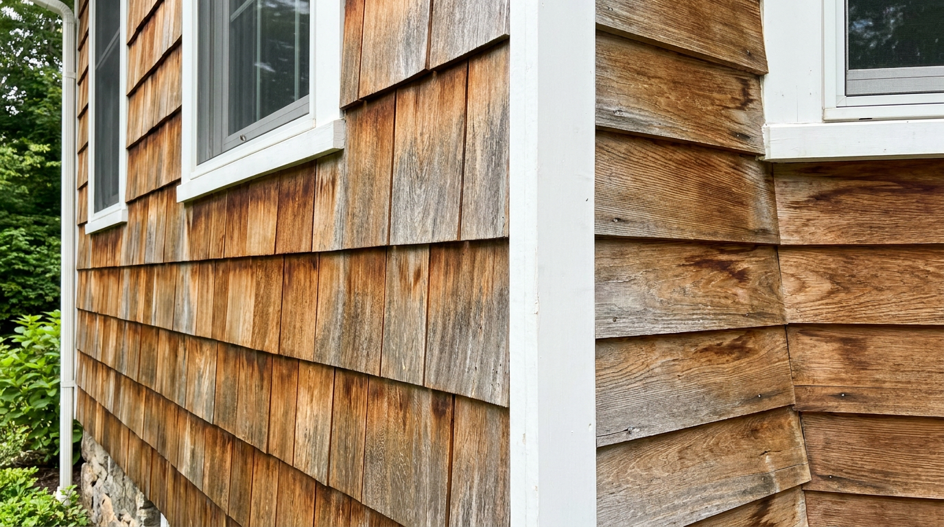 Cedar Repaint Cycle Surface Detail Cedar exterior detail showing surface-aware repaint cycle considerations
