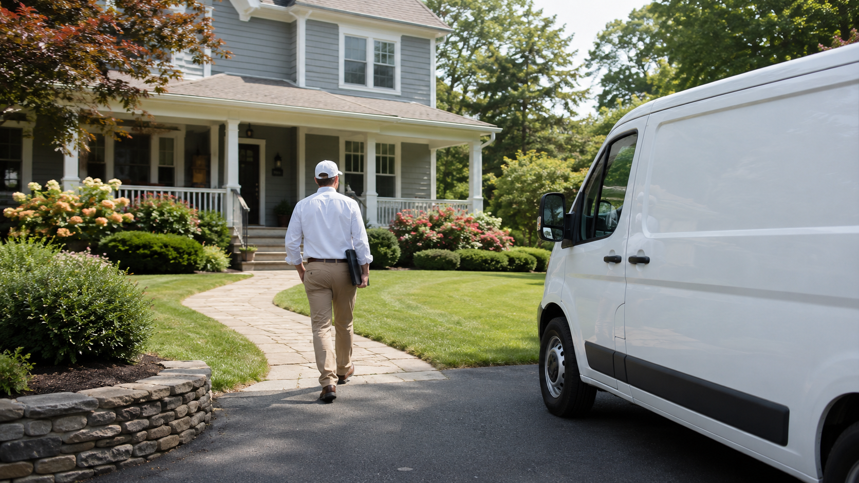 Painting Estimator Arriving for Timeline Review Painting estimator arriving at a Connecticut home to review project timeline
