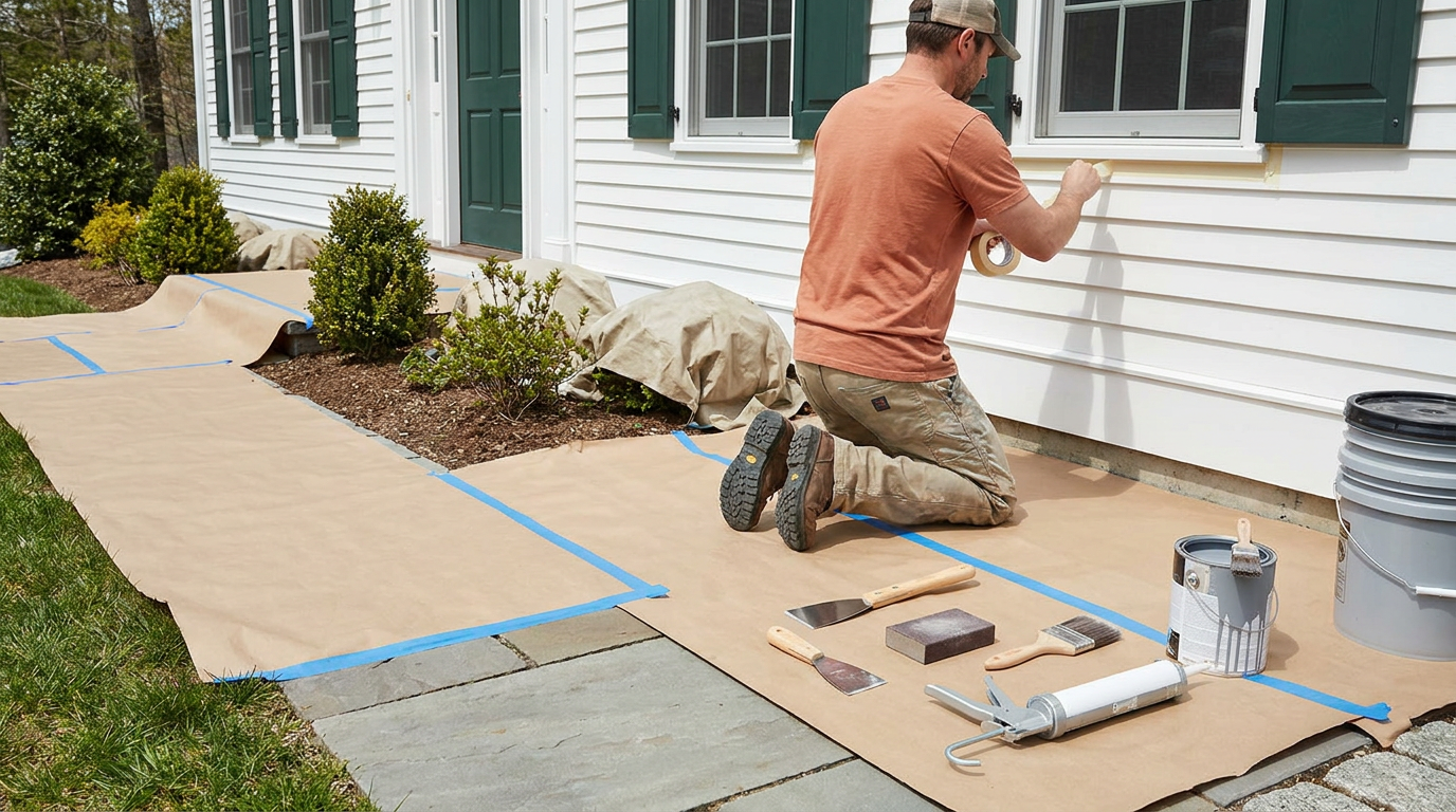 Protection and Prep During a Professional Painting Project Protection and prep during a professional house painting project