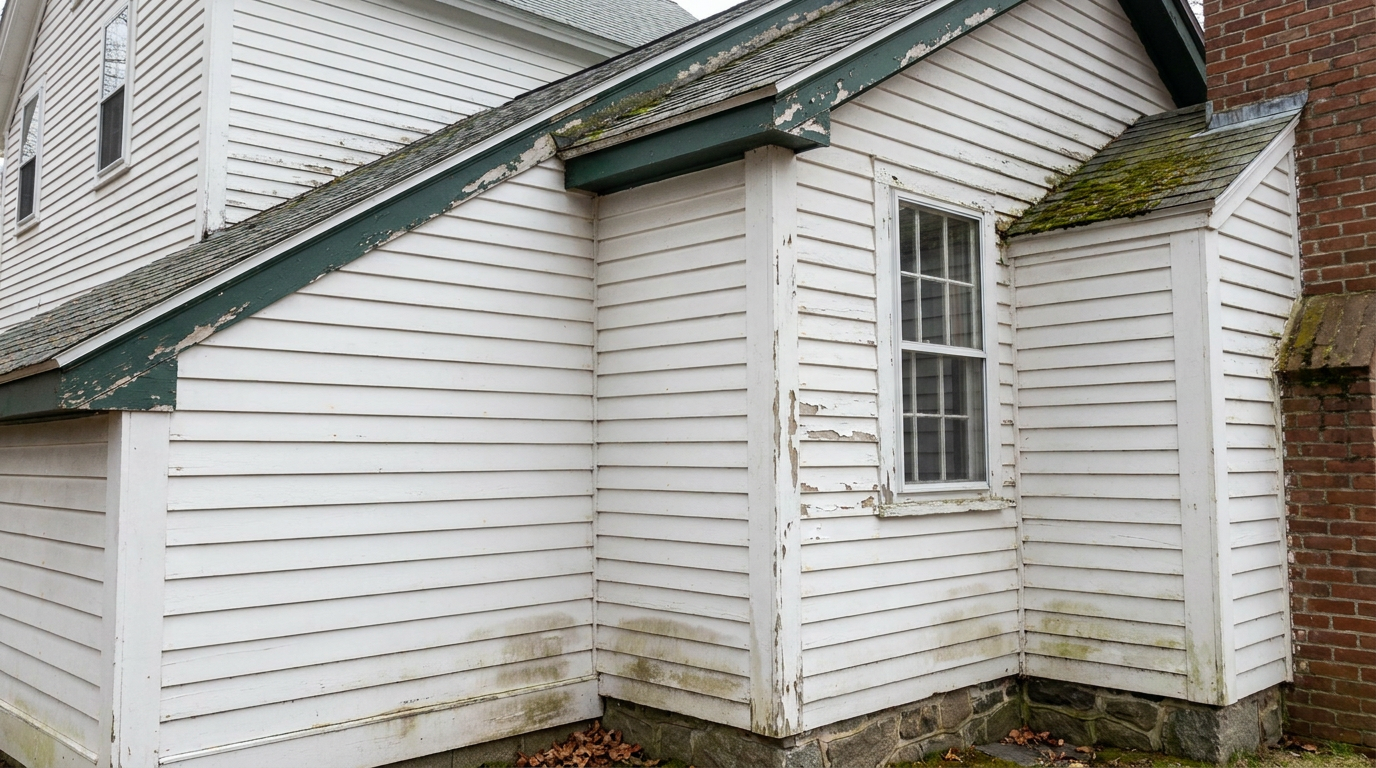 Vulnerable Exterior Paint Failure Areas After Winter Vulnerable exterior paint failure areas after winter on a Connecticut home